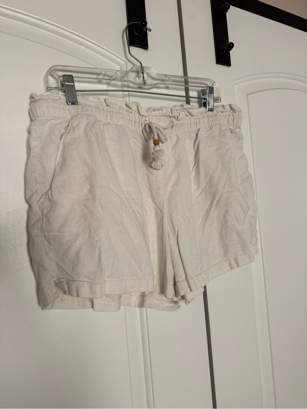 Hang Ten Cream High-Waist Linen-Blend Drawstring Shorts